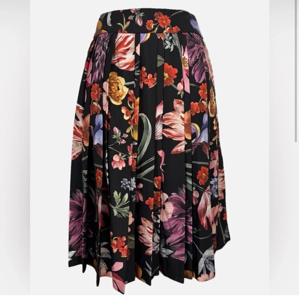 J. Crew Midnight Dutch Floral Pleated A-Line  Skirt 00